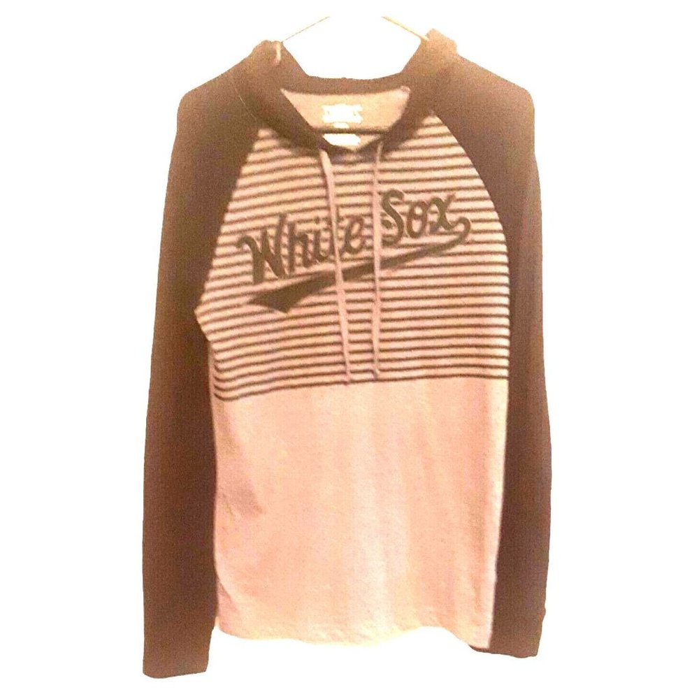 Small Mens White Sox Hoodie Unisex Pullover Shirt Gray Long Sleeve Lightweight